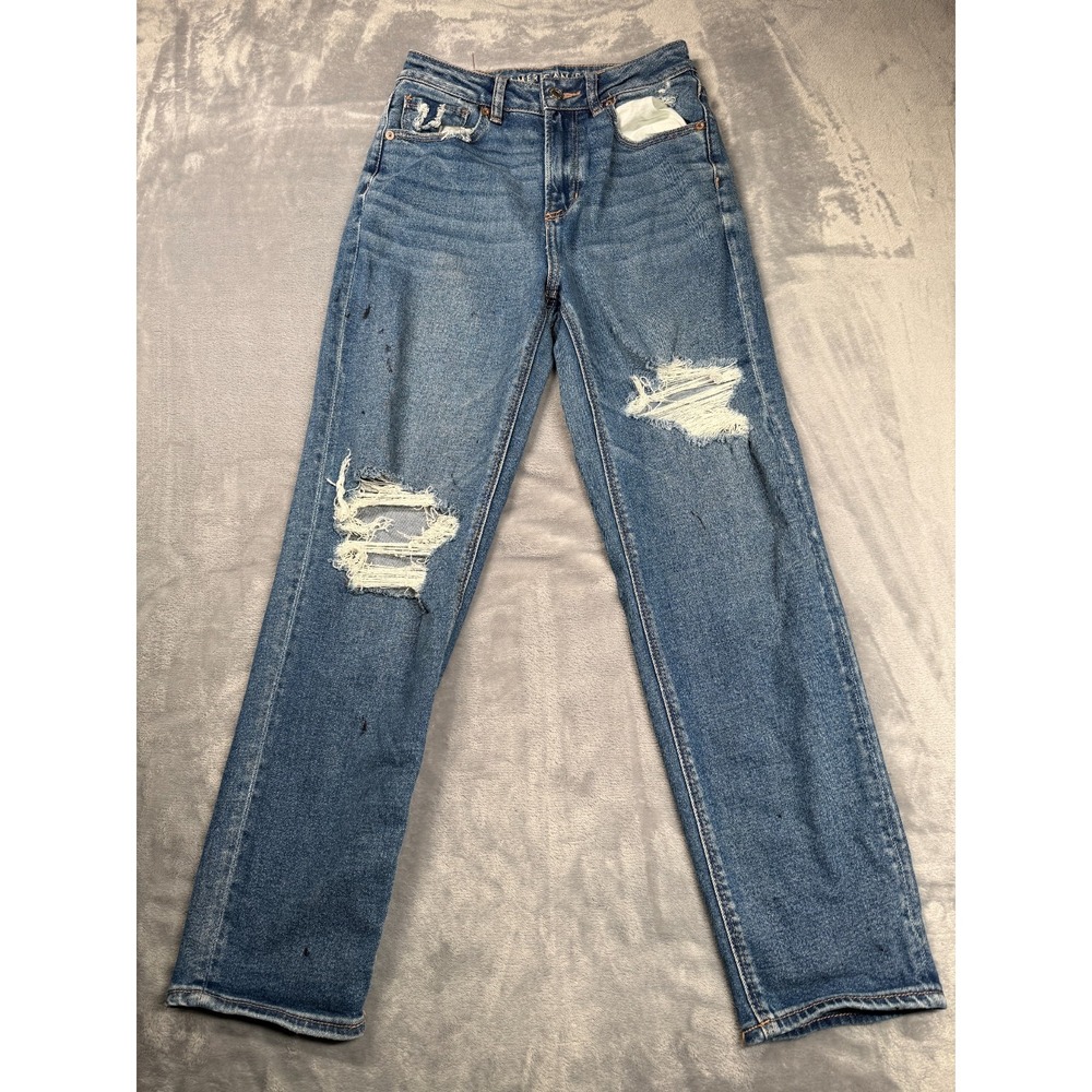American Eagle Outfitters Mom Straight Jeans Womens 2 Blue Denim Cotton Stretch